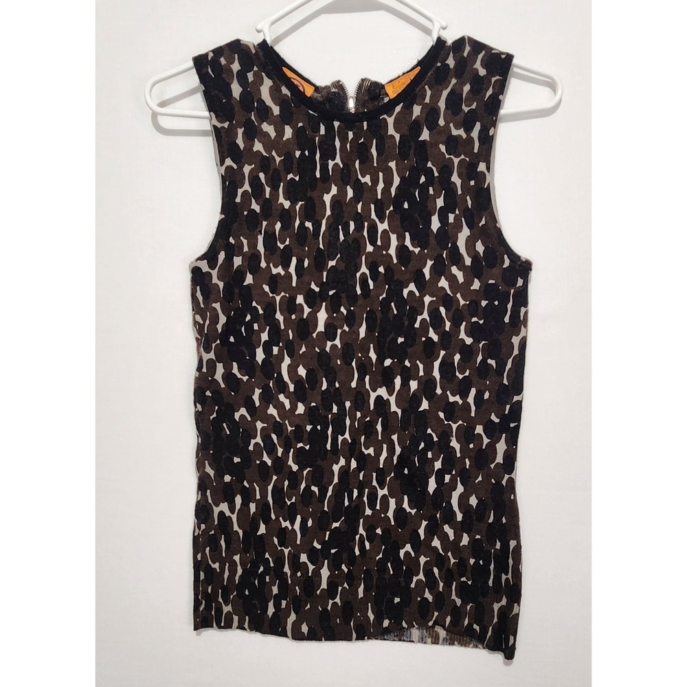 Tory Burch Women's Animal Print Elegant Dressy Knit Top‎ Brown/Black Size S